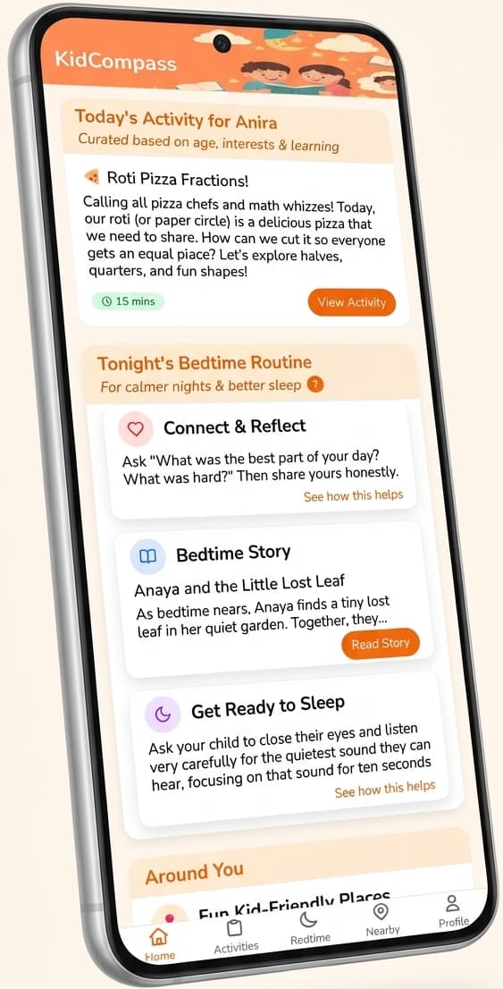 Daily Activities, Zero Prep - KidCompass app interface